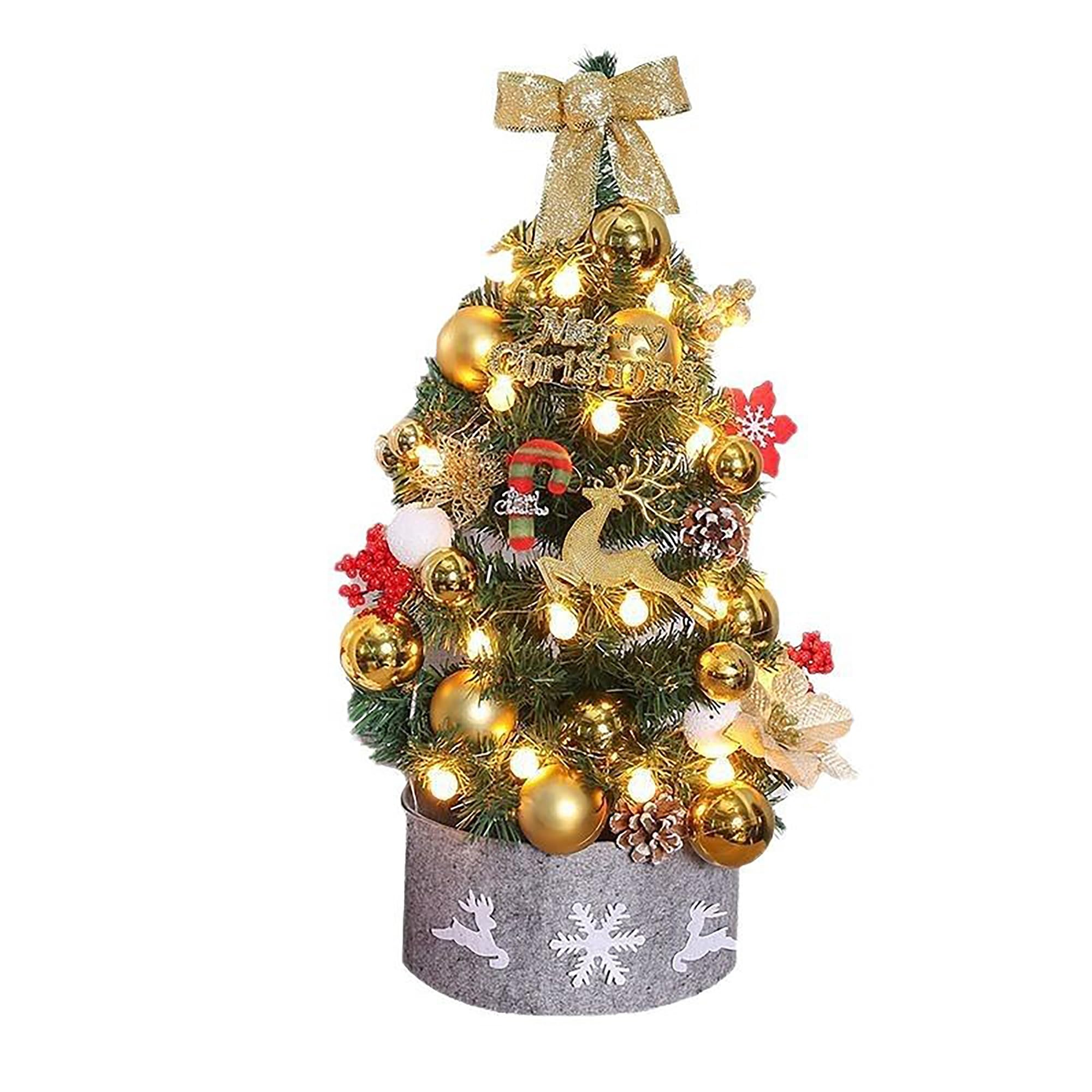 Mini Albero di Natale con Luci LED – Albero da Tavolo Oro o Rosso (30–90 cm)(Gold,45CM)