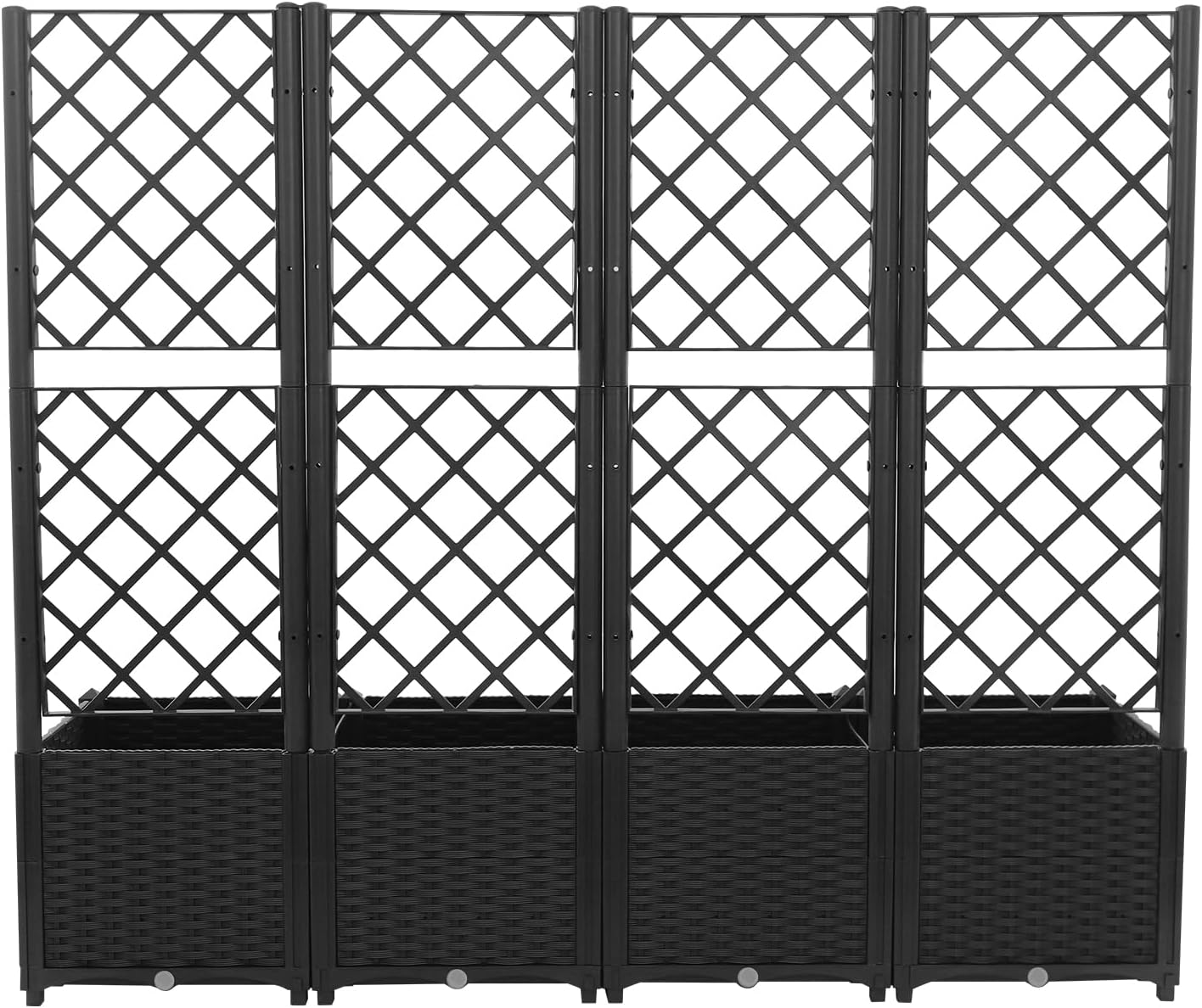 4 Pack Raised Garden Bed with Trellis, 63" W x 56" Tall Plastic Planter Box for Climbing Plants, Outdoor Vertical Garden with Privacy Screen for Patio, Balcony, Backyard (Dark Black)