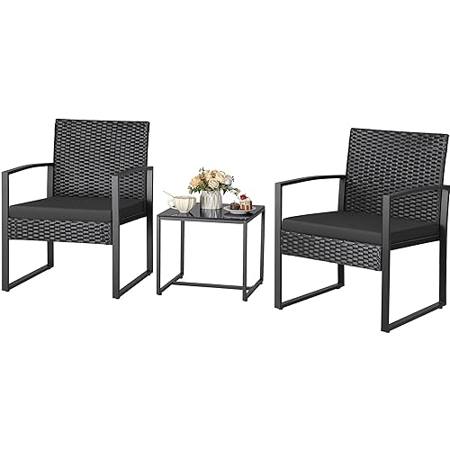 3 Piece Wicker Conversation Bistro Sets Outdoor Patio Set Modern
