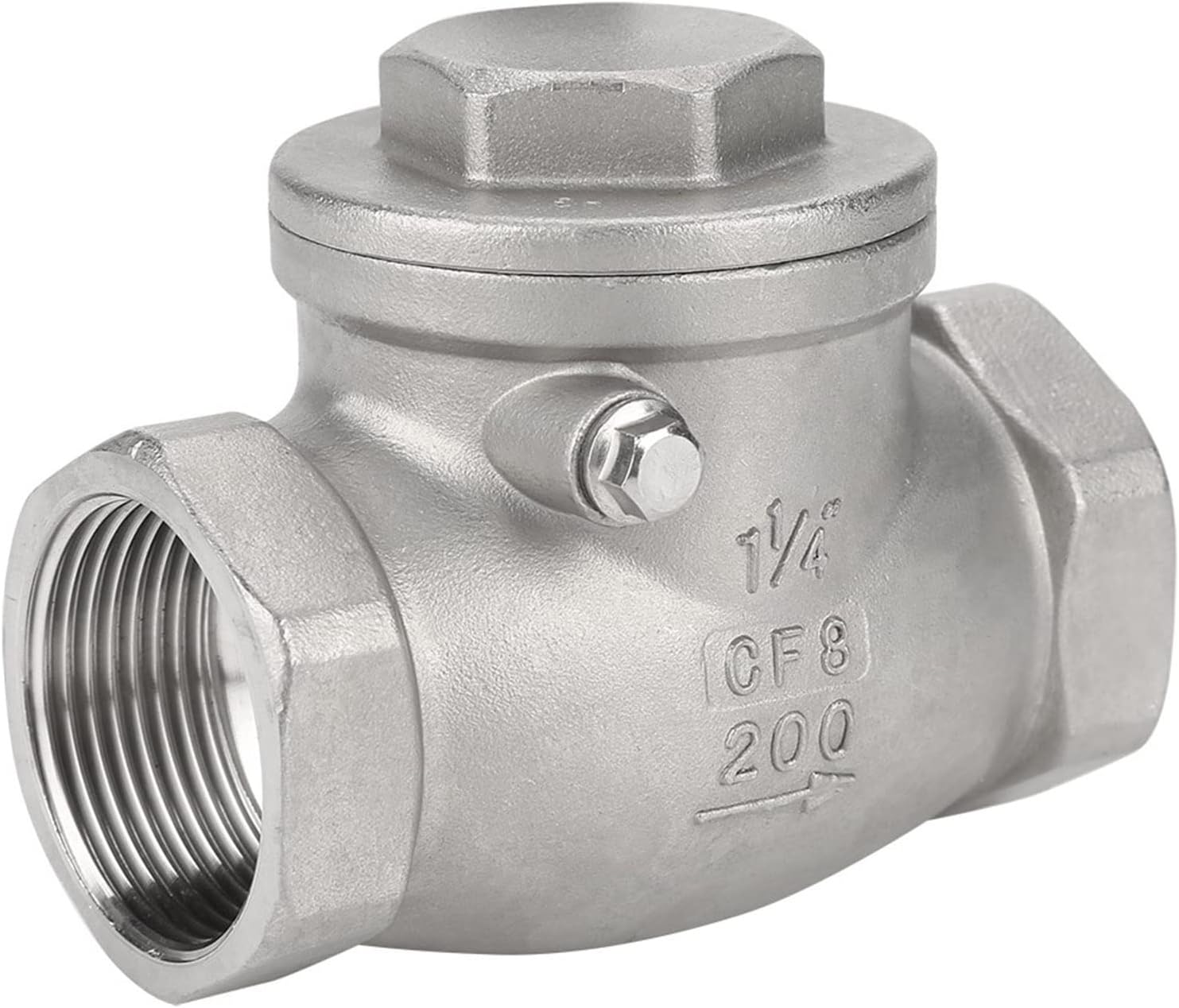 DN32 Stainless Steel One Way Swing Check Valve, Female Thread Swing Check Valve, 200PSI High Pressure Water Oil Gas Valve with Resistance for Plumbing Systems