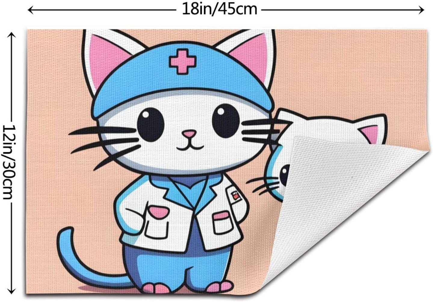 Poezjzwmeow Meow Nurse Place Mats, PVC Table Mats Set of 6 Indoor Placemats Washable Non-Slip Heatproof for Dining Table Fabric