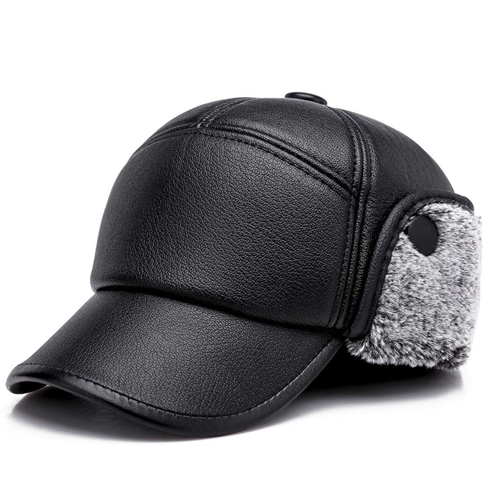 Oulensy Black Winter Warm Pu Leather Baseball Cap Earflap Hat Elmer Fudd Military Trapper Hat(Gray)