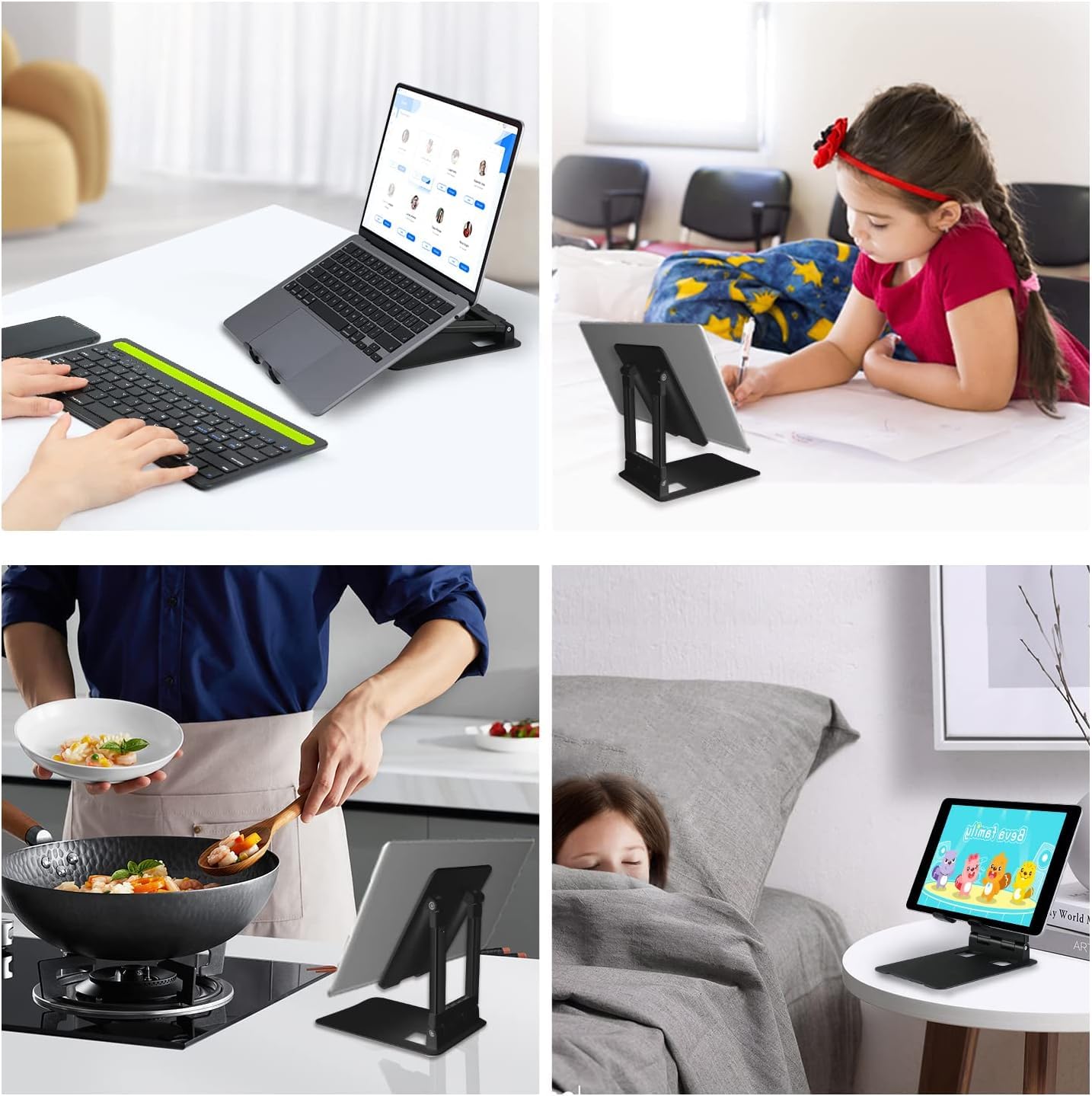 FKU Adjustable Desk Tablet Stand Holder Portable iPad Stand for Foldable Desktop Holder Stands Telescopic Monitor Mount Super Sturdy Metal Compatible for Mini Laptop, Phone, iPad Pro. Black 16 71FdaZWoT2L. SL1439