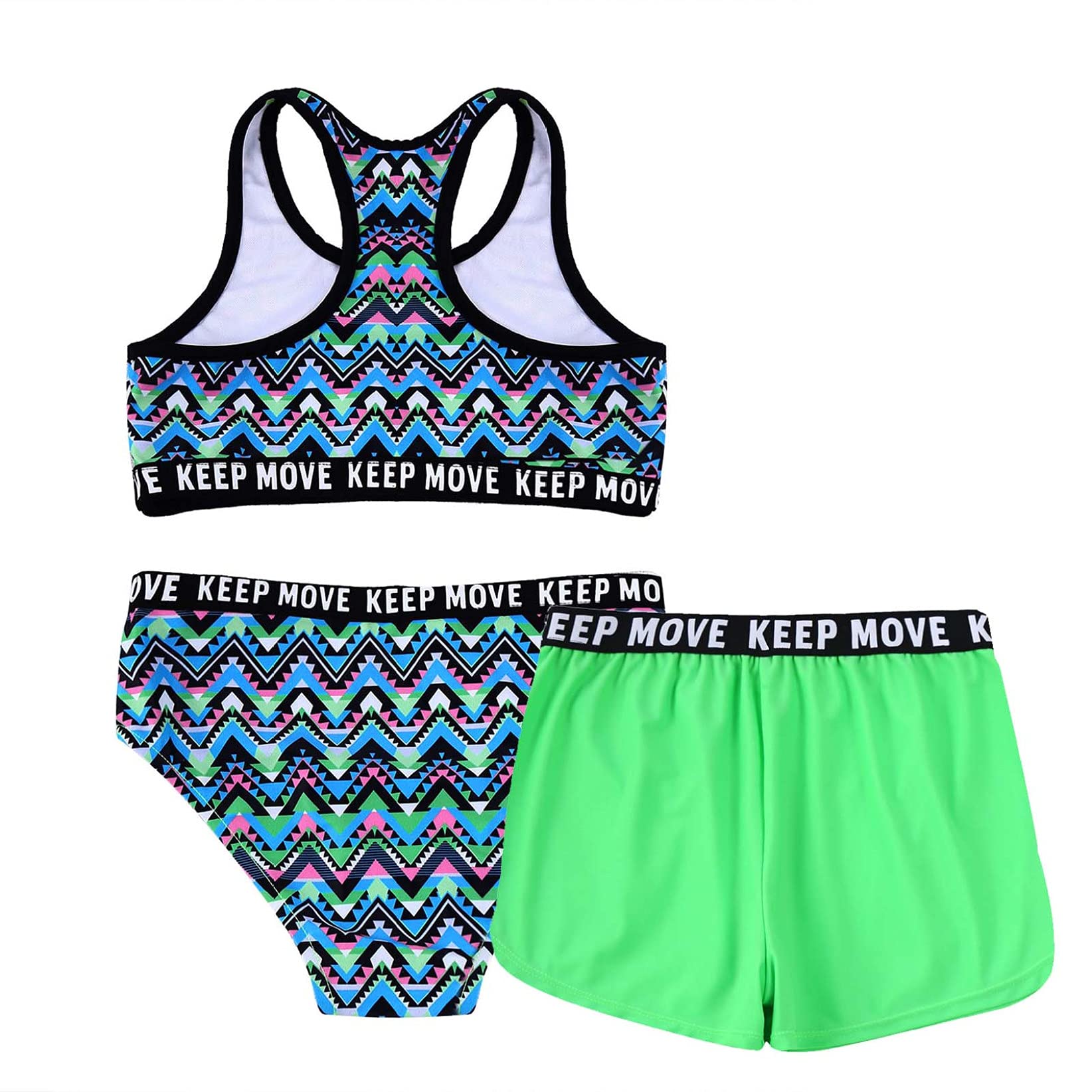 TTAO Little Kid Girls 3Pcs Athletic Tankini Swimsuit Set Crossback Top with Boyshort Bottom Bathing Suit Mint Green 10 Years