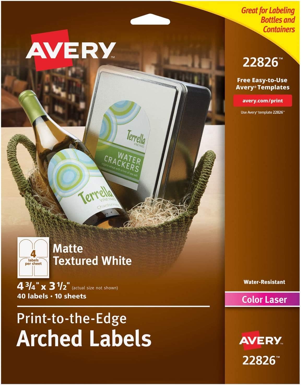 Avery Arched Wine Labels with Sure Feed for Laser Printers, 4.75" x 3.5", 40 White Labels (22826) (Pack of 3)