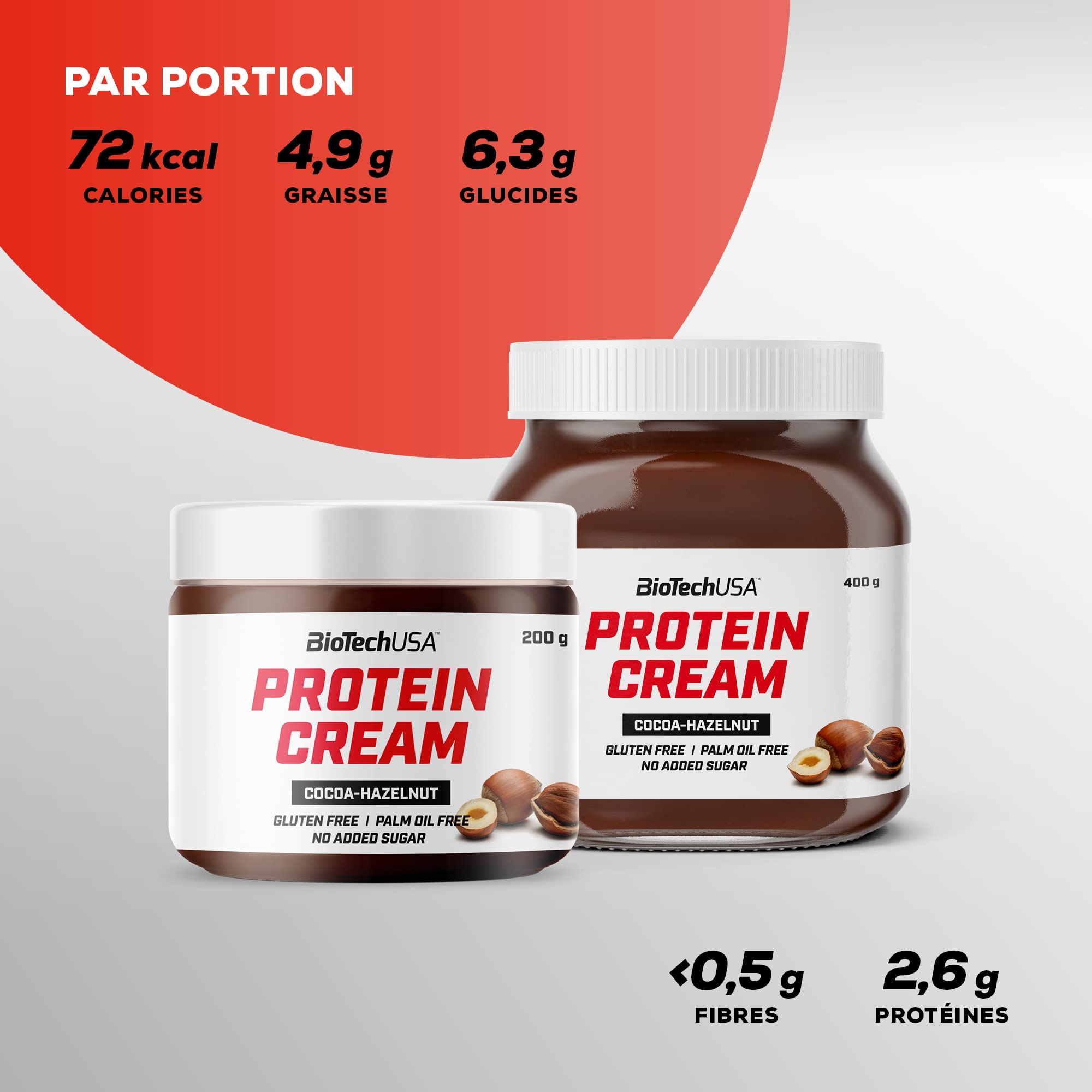 BioTechUSA Protein Cream | Riche en protéines | Tartinade de cacao et de noisettes | Sans gluten | Sans huile de palme, 400 g, Cacao-noisettes