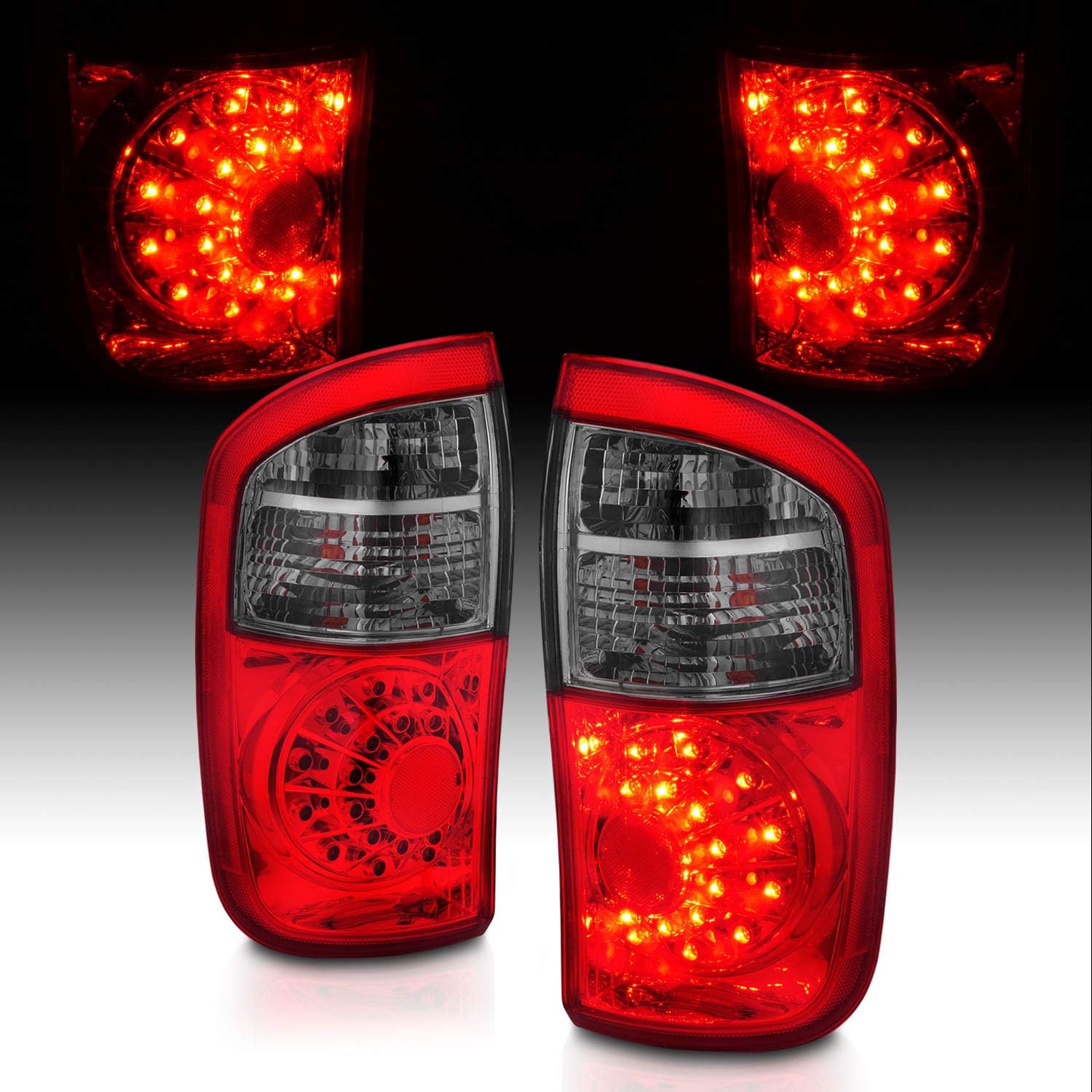 AmeriLite for 2000-2006 Toyota Tundra Double Cab Trim Red Smoke LED Replacement Tail Lights Pair - Passenger and Driver Side