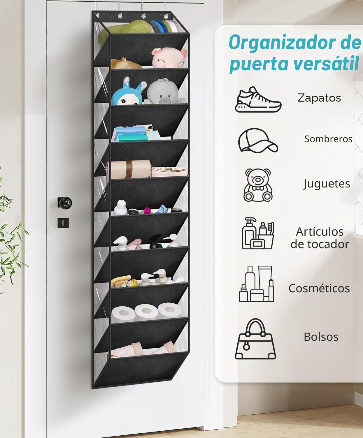 MISSLO Organizador de zapatos de 10 niveles para colgar sobre la puerta, estante para zapatos transparente con bolsillos profundos, gran soporte para zapatos en la parte trasera de la puerta, para 20