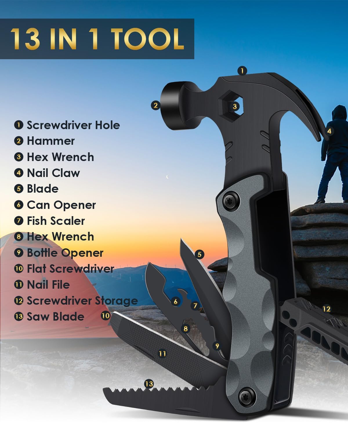 Ultimate 13-in-1 Multitool: The Perfect Gift for Outdoor Enthusiasts!