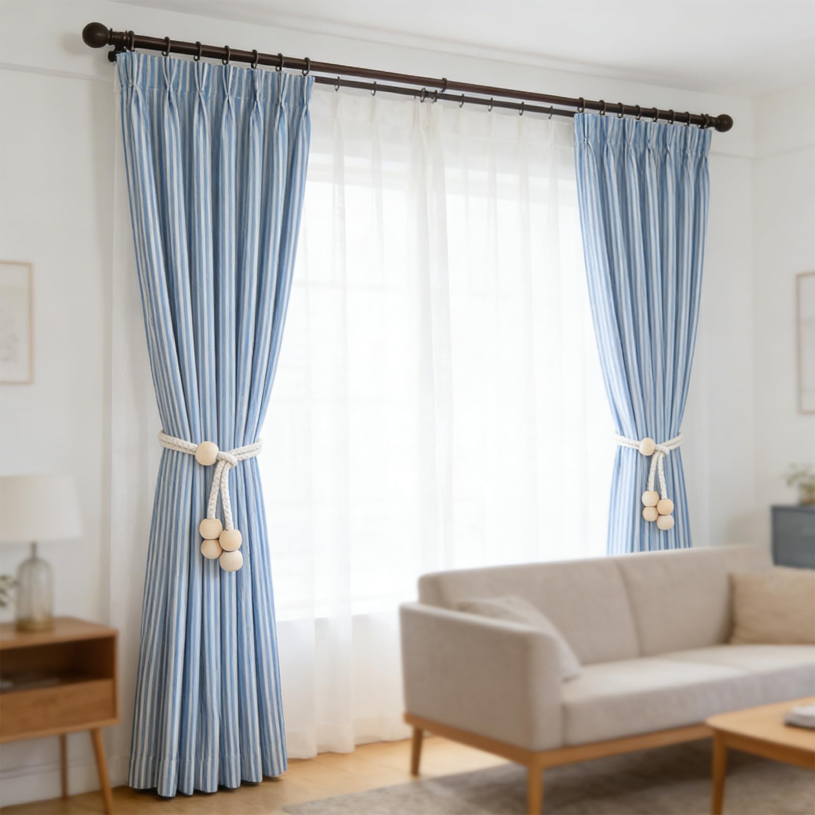 Set di Fermatenda Regolabili con Perle di Legno, 4 Pezzi, Design Elegante e Rustico per Raccogli Tenda, Facili da Installare, Perfetti per Casa e Ufficio