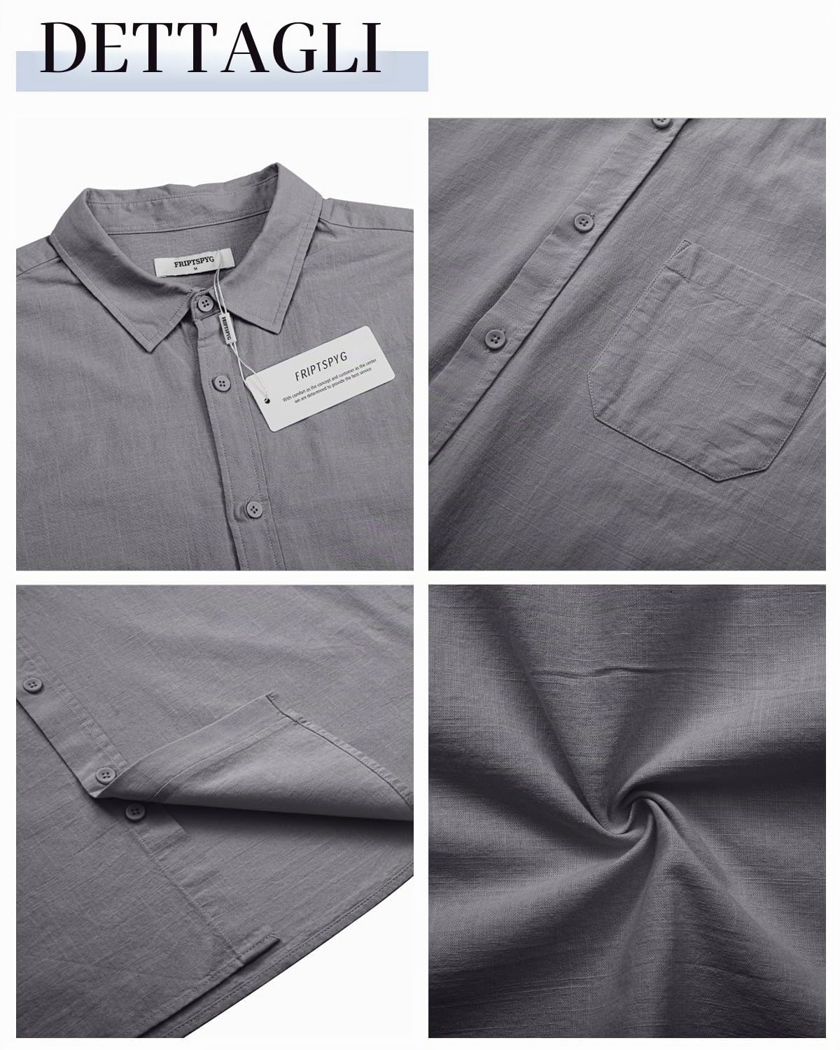 Friptspyg Uomo Camicia Lino Cotone a Maniche Corte vestibilità Regolare Casual Camicie Estive con Tasca
