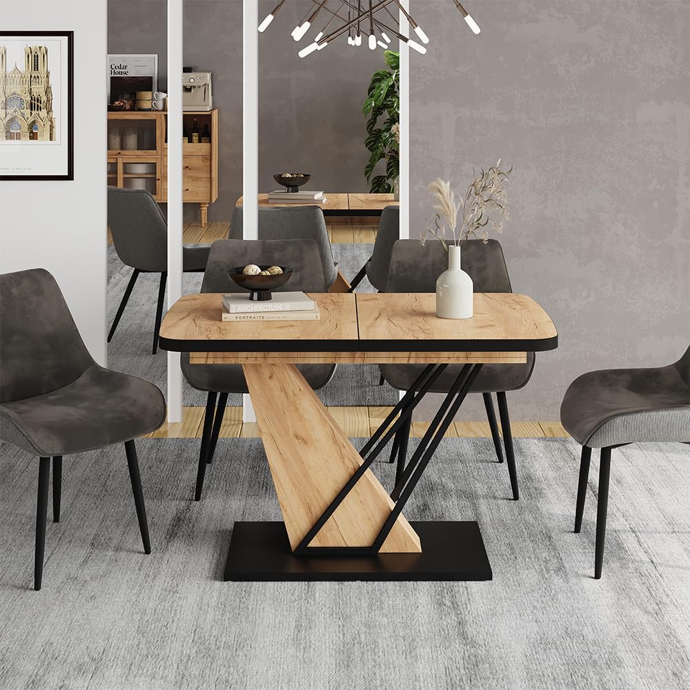 Vicco Table de Salle à Manger Fenaro, Chêne doré, 120-160 x 80 cm | extensible, extensible jusqu'à 160 cm avec rallonge intégrée