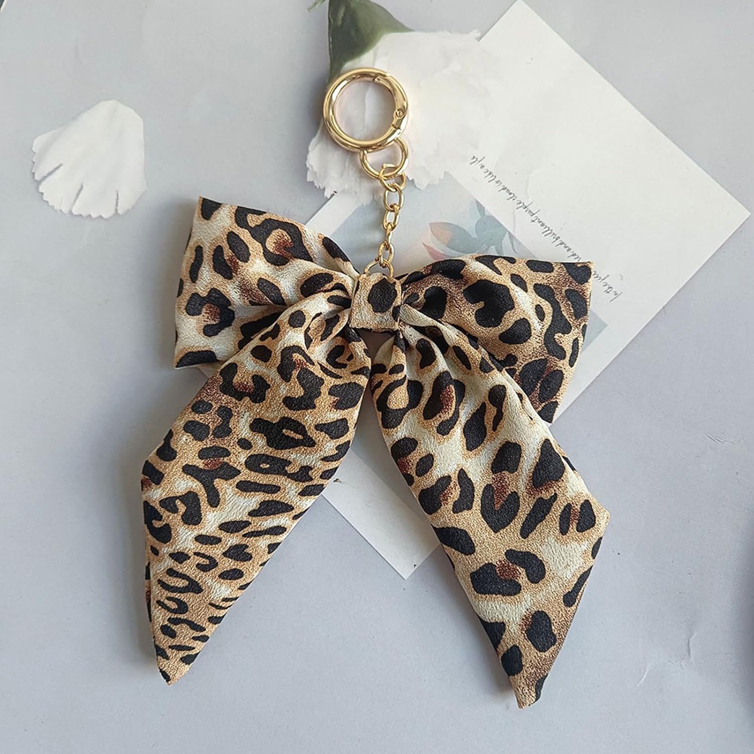 Leopard Bow Bag Charm Cute Bow Keychains Car Key Handbags Charms Accessories for Women - Image 2