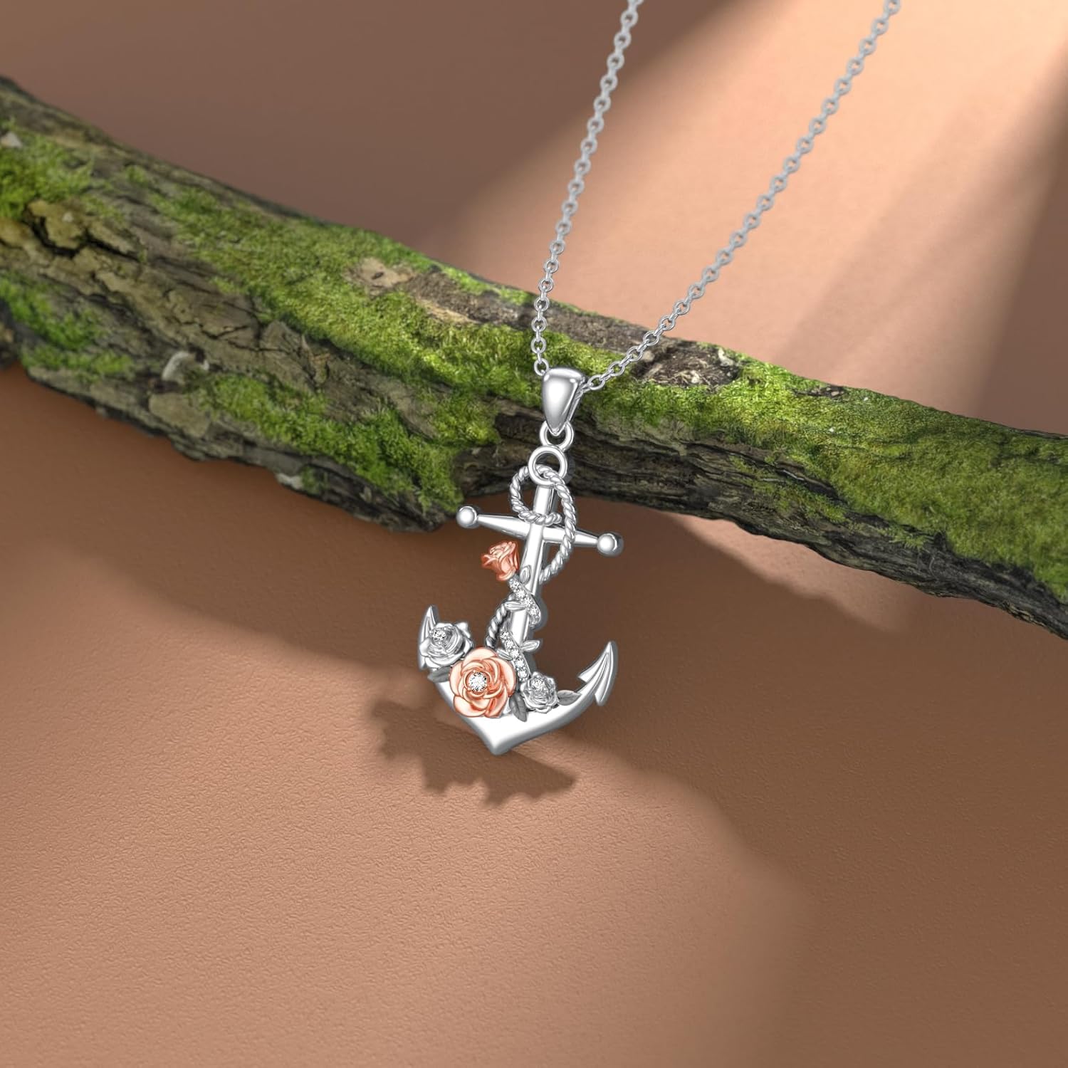 Diamond Anchor Necklace for Women 925 Sterling Silver Anchor and Rose Flowers Pendant Necklace Nautical Jewelry Gifts for Mom Wife Girlfriend Daughter Sister - Image 3
