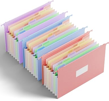 Ansook Legal Size Hanging File Folders, 7 Pockets 1.2" Accordion File Organizer, Hanging Folders for Filing Cabinet, Expandable File Folders for Office Home School - 50% Wheat StrawAssorted Colors