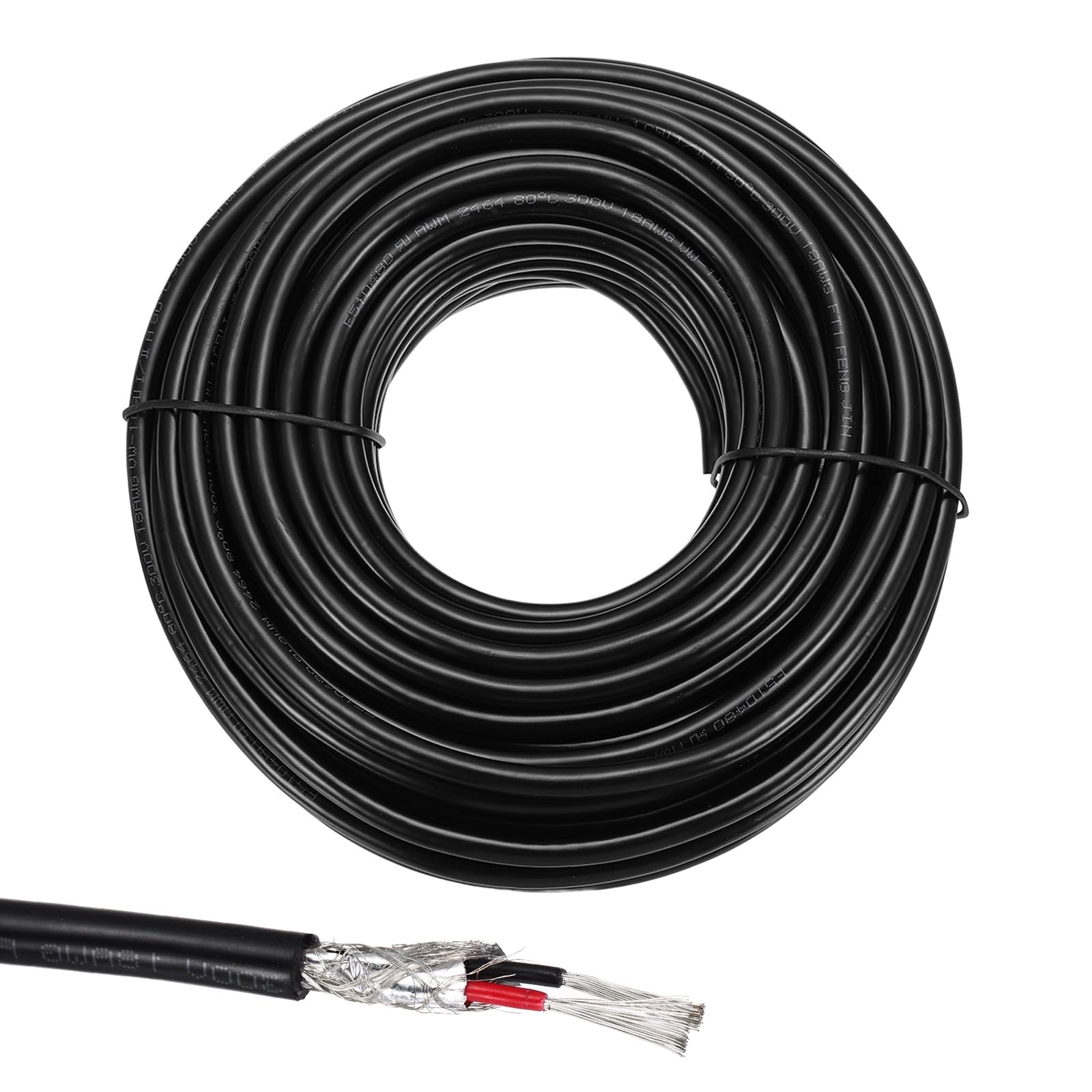 sourcing map 1 cable blindado UL2464 de 18 AWG 15,24 m (50 pies) 300 V 2 conductores de PVC eléctrico CNC con blindaje de doble capa para electrodomésticos, cableado automotriz