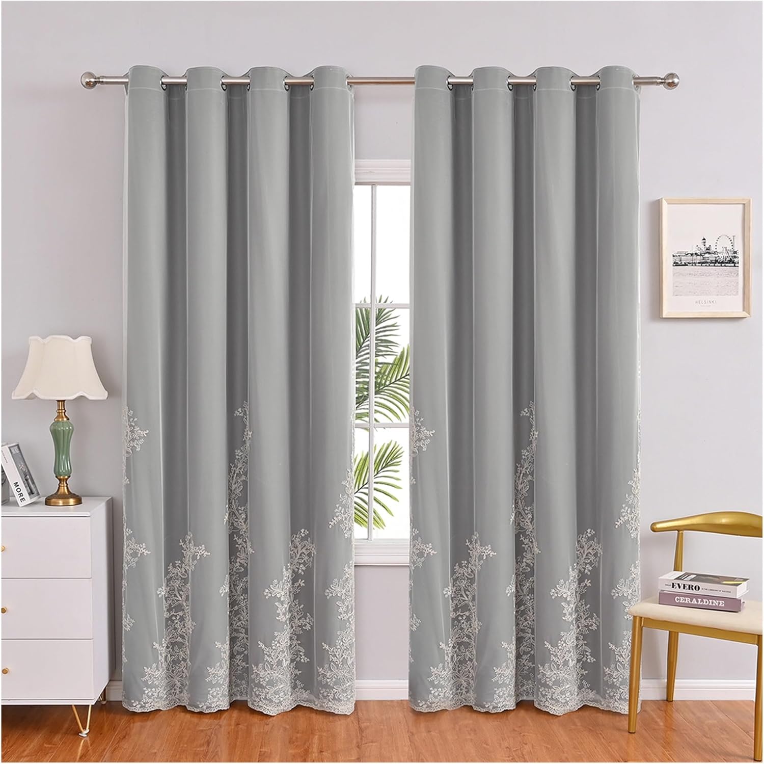 Thermal Insulated Blackout Curtains 2pcs Blackout Curtain for Living Room Bedroom(W132xL213cm)