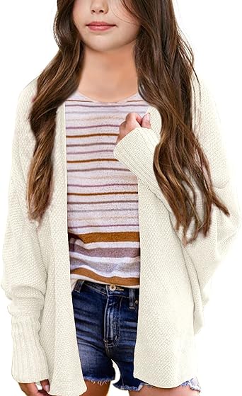 Imily Bela Girls Cardigans Kids Casual Batwing Sleeve Open Front Knitted Sweater