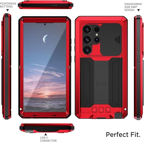 Miniatura 6 de Miimall Funda para Samsung S24 Ultra Metal, S24 Ultra Heavy Duty Carcasas con protector de pantalla y soporte y cubierta de lente de cámara, funda