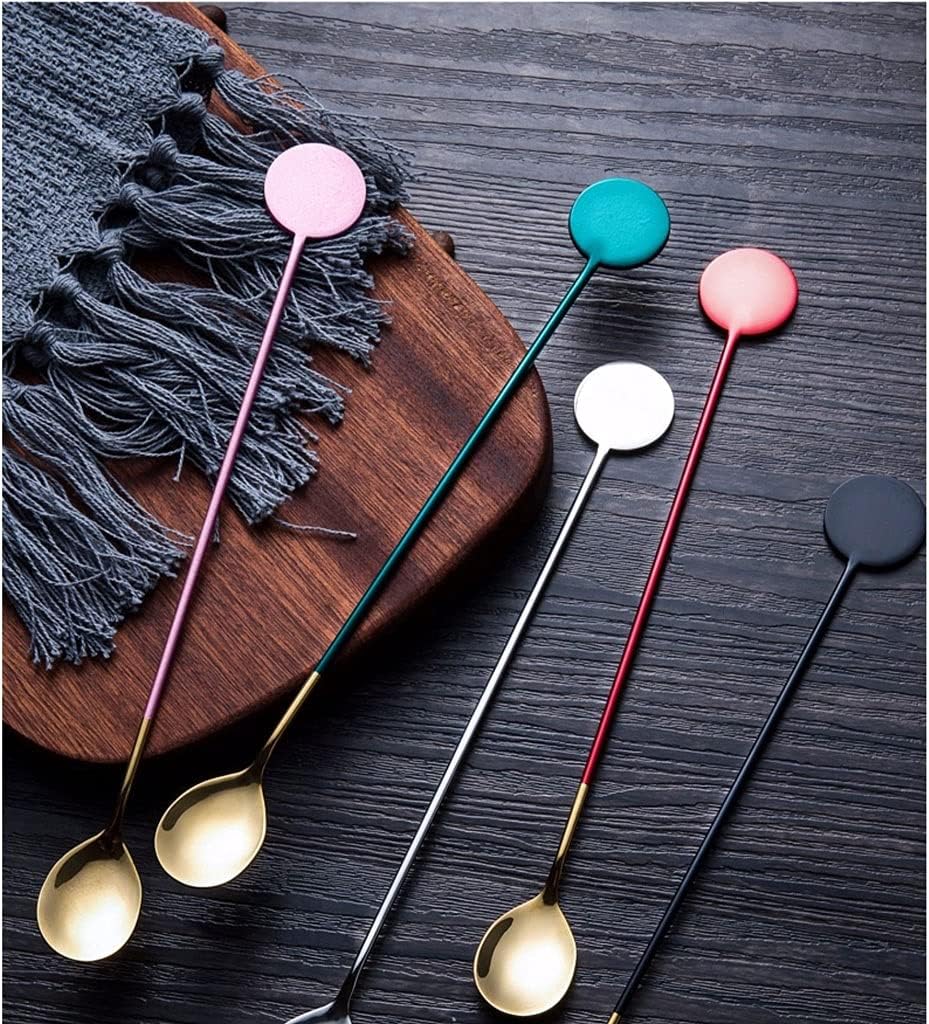 Tea Spoons Long Handle Dessert Spoon Spoon Coffee Cereal Mixing Spoon Drinking Soup Spoon Spoon Ice Tea Spoons (Color : Pink, Size : 4 Pieces) (Green 4 Pieces)