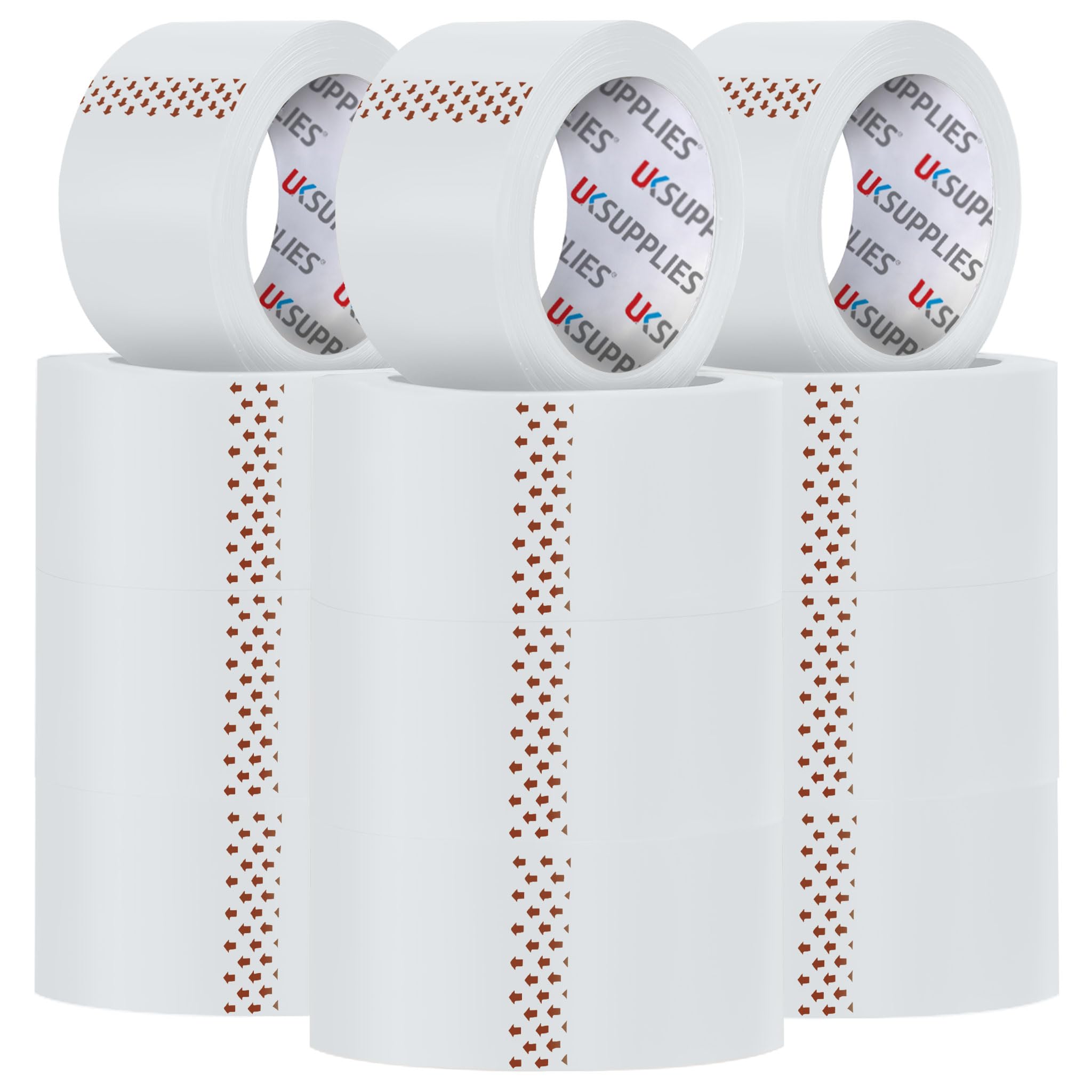 UK SUPPLIES LIMITED 12 Rolls LOW NOISE Premium White Packaging Tape (All Packs & Colors) 48MM X 66M Extra Strong Secure Sticky Adhesive Durable Parcel Sealing Tape for Packing Boxes & Moving Houses