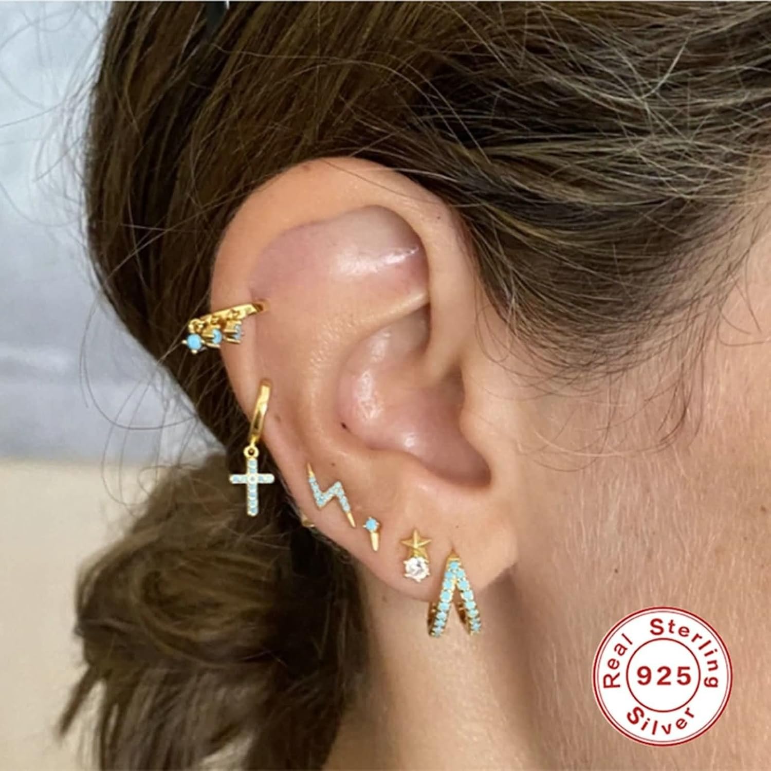 Huggies Hoop Earrings for Women,Women 925 Sterling Silver Earrings Double Rows Cubic Zirconia Women Hoop Earrings Gold
