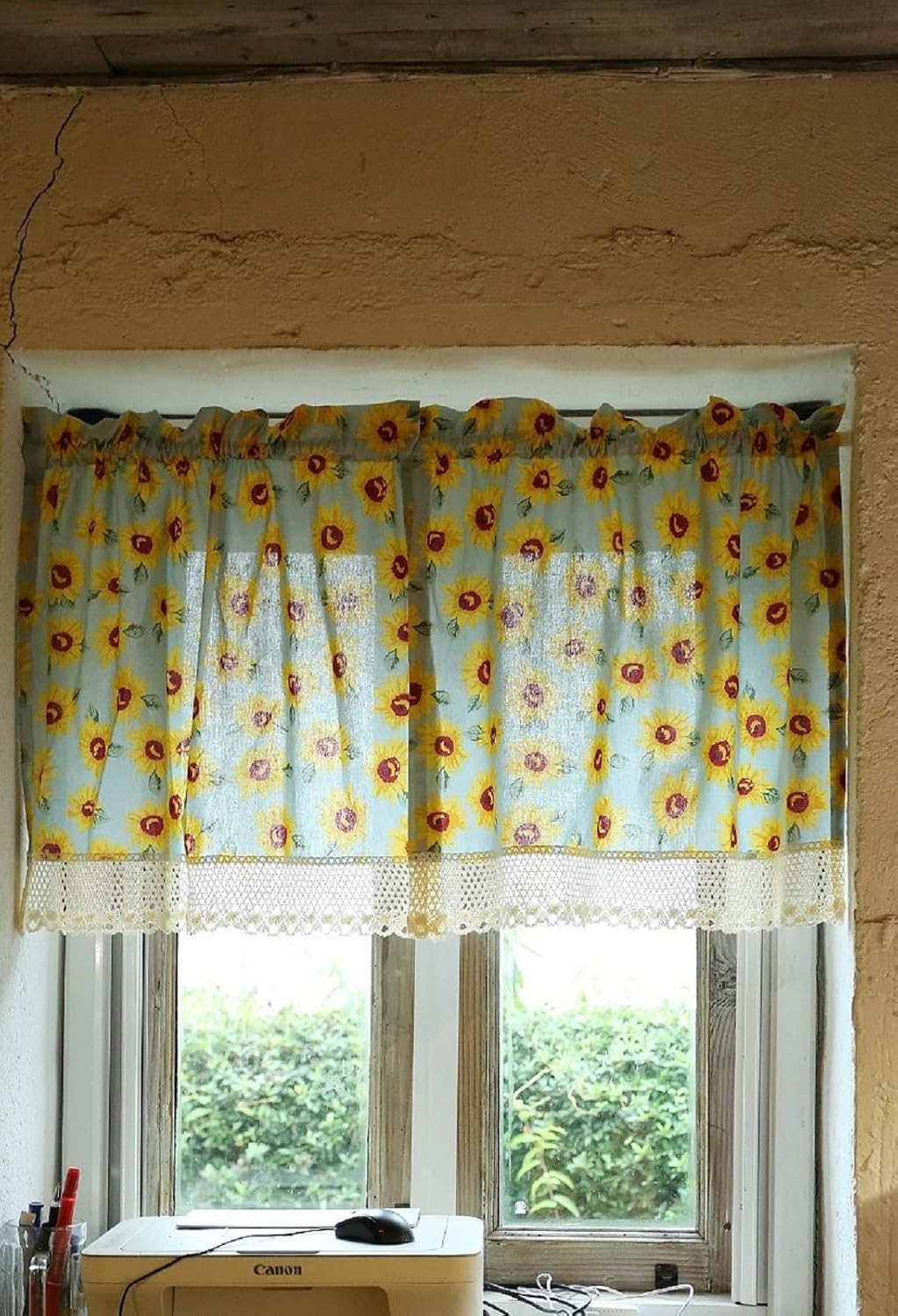 Flowers Blooming Yellow Sunflowers Window Valance for Kitchen Bedroom Windows Vintage Farm Valances Short Curtain Bathroom Drapes 135(W) x130cm(H) 53.15(W) X51.18INCH(H)