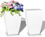 Large Square Tall Planters - 21'' Lightweight Flower Pots with Drainage Design for Indoor/Outdoor (Black,Set of 2)