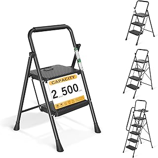 2 Step Ladder, Folding Step Stool with Wide Anti-Slip Pedals, 500lbs Sturdy Steel Ladder