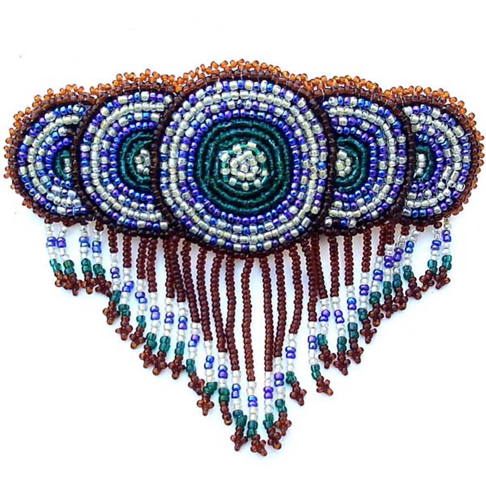 Handmade Beaded Hair Barrette, Native American Style Round Seed Bead Medallion Hair Clip for Women, Blue/Gold