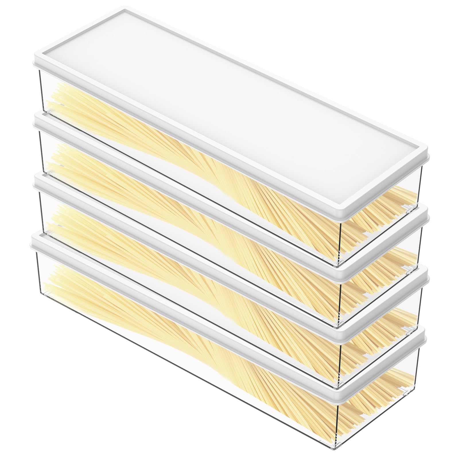 Lulobtg 4 Pcs Pasta Storage Containers, 29.5X9.5x5.5cm Rectangular Airtight Spaghetti Organizer Canister, 1100Ml Stackable Plastic Clear Meal Prep Food Box For Pantry Fridge Kitchen Cupboards Bpa-Free