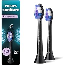 Philips Sonicare S2 Sensitive - Genuine Replacement Electric Toothbrush Heads, Black, 2 Pack, HX6052/95
