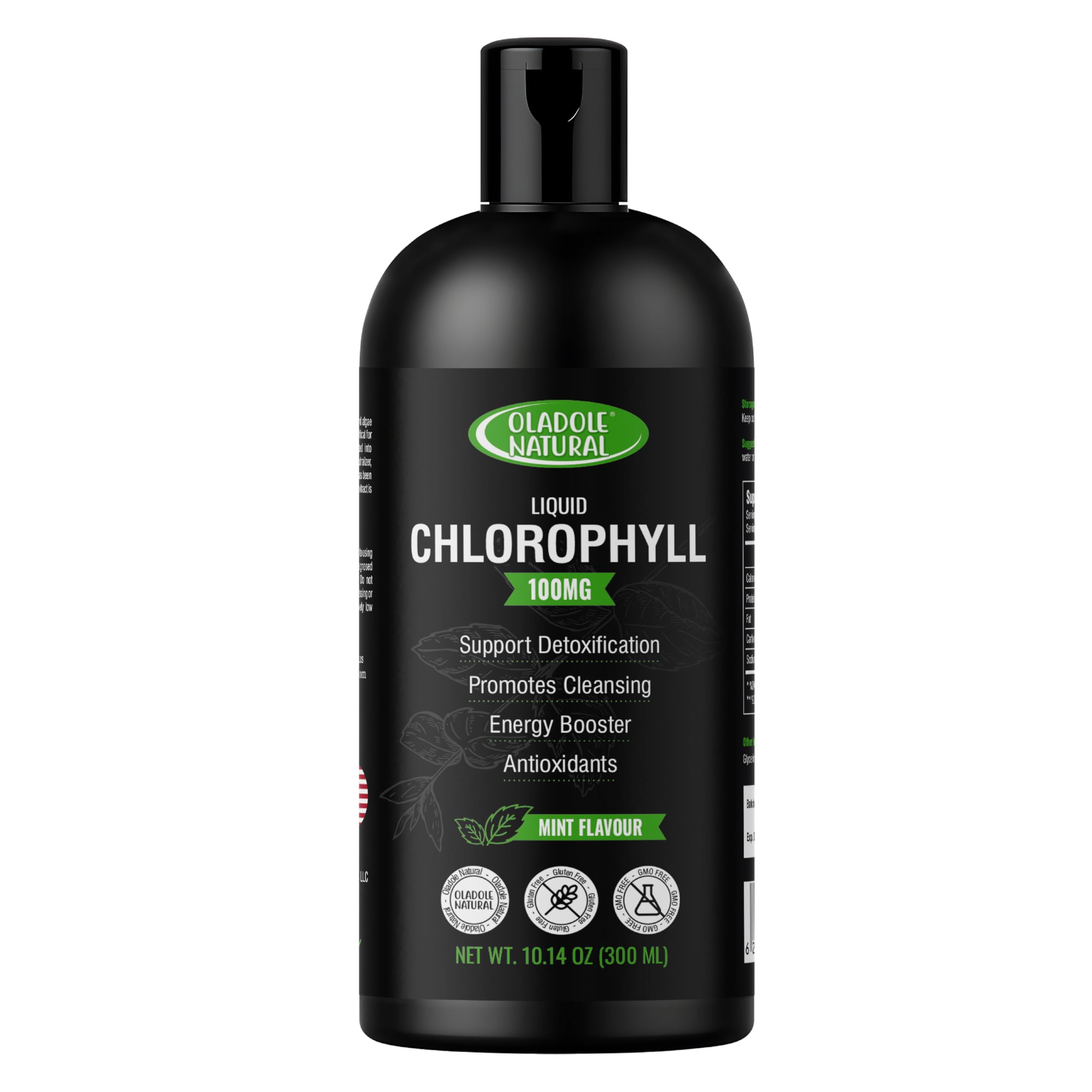 Oladole Natural Chlorophyll Liquid - 300ml Mint Flavor | Pure Green Superfood Supplement for Detox, Energy Boost, Weight Management and a Internal Deodorant | Rich in Antioxidants Non-GMO, Gluten Free
