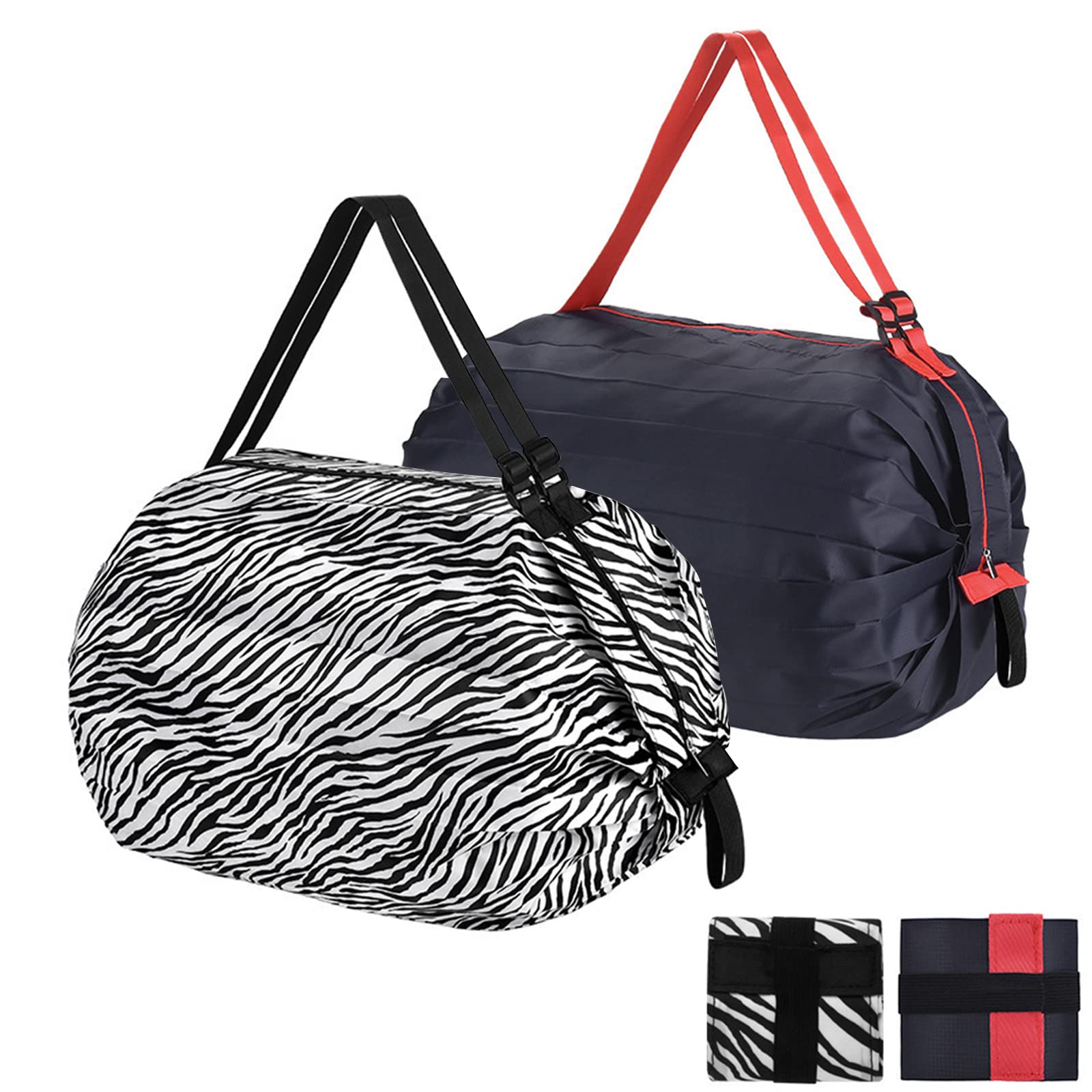 QZDAFFIC Shopping Bags, 2 Style Reusable Folding Travel Bags with Handles, Heavy Duty Handbags Hold 15 KG