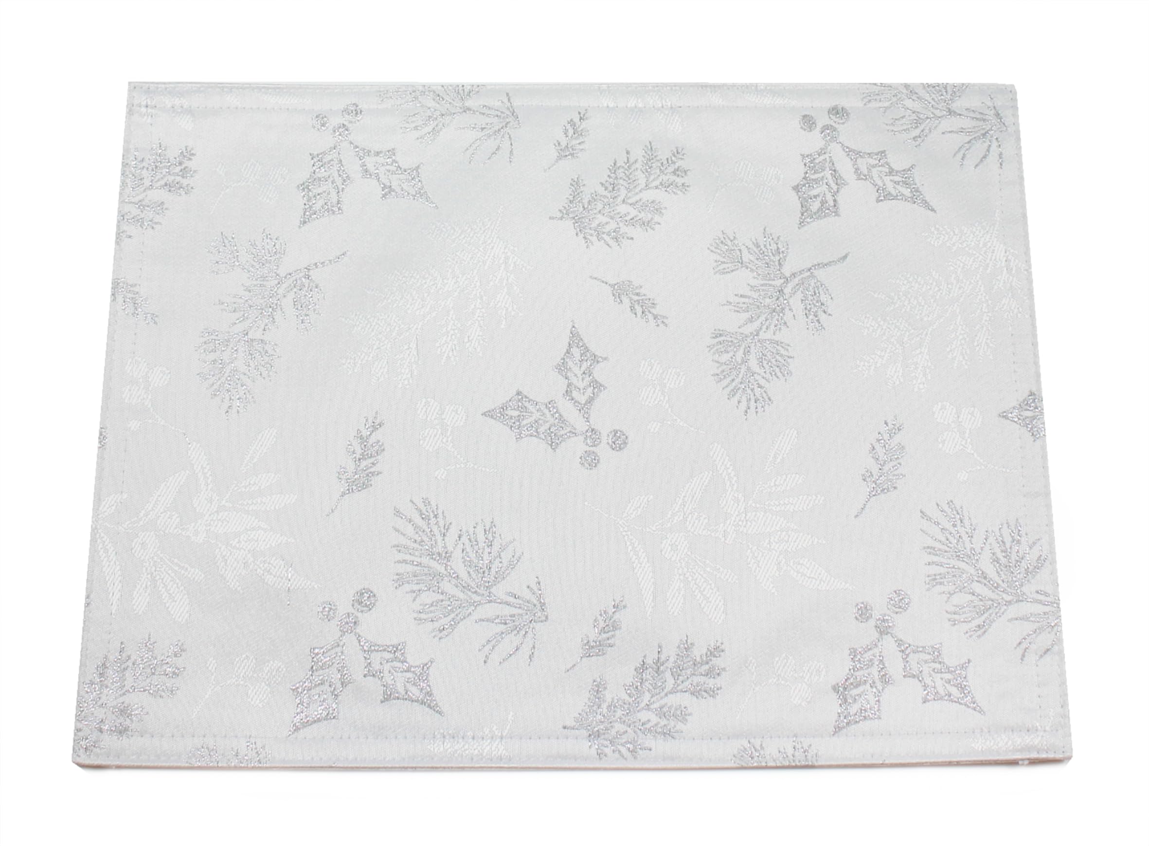 Peggy Wilkins White/Silver Textiles Winter Hedgerow Sparkly Christmas Damask Tablecloth - 53" X 88"