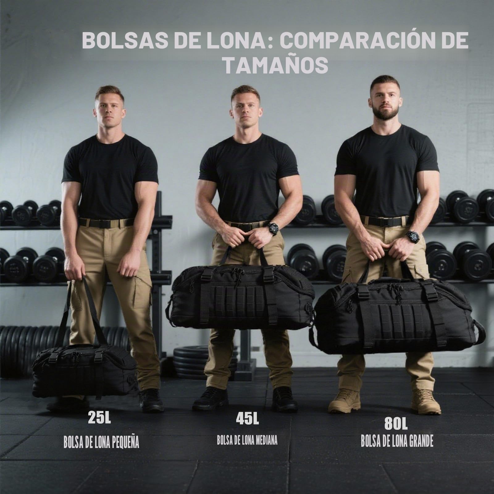 Miramrax Mochila de Viaje para Hombre, Bolsas tácticas Grandes, Bolsa de Gimnasio para Fin de Semana, Viajes nocturnos, Entrenamiento Militar, despliegue Deportivo, Negro, 80L, Bolsa de Lona