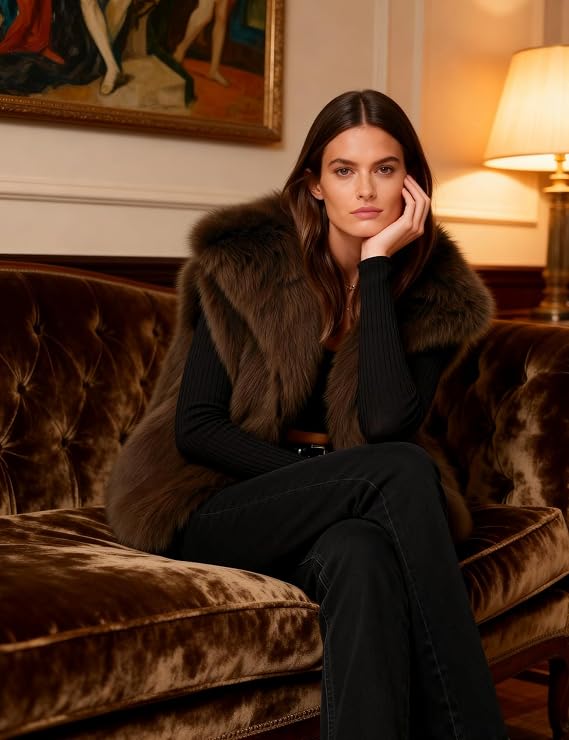 Flygo Womens Faux Fur Vest Fuzzy Lapel Collar Sleeveless Jackets Winter Warm Fluffy Open Front Shaggy Outerwear Vests