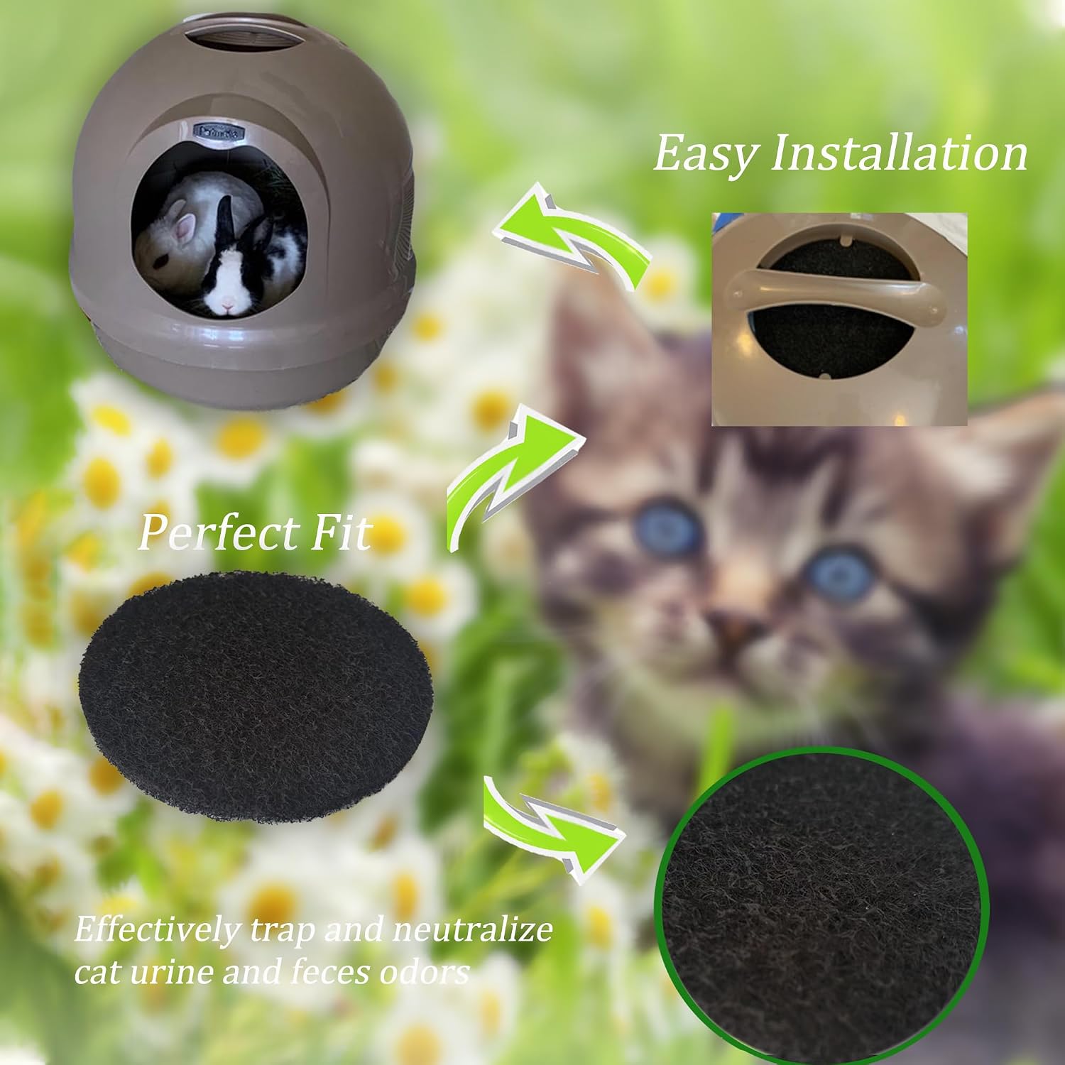 PurifyLogix 6 Pack Cat Litter Box Replacement Filters Compatible with Petmate Booda Dome Cat Litter Box – Activated Carbon Charcoal Filters to Absorb Odors and Control Damp for Keeping Fresh