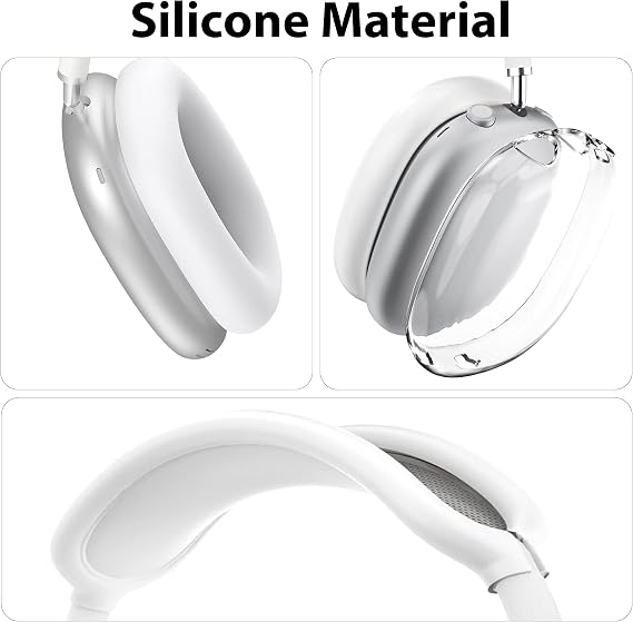 Aiivioll 3 in 1 Silicone Cover for AirPods Max Headphones, Clear Soft TPU Ear Cups/Ear Pads/Headband Covers for AirPods Max (2024/2020), Ear Cushions Cover (White)