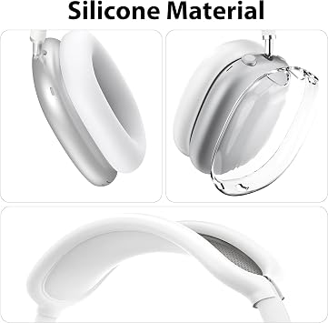 Aiivioll 3 in 1 Silicone Cover for AirPods Max Headphones, Clear Soft TPU Ear Cups/Ear Pads/Headband Covers for AirPods Max (2024/2020), Ear Cushions Cover (White)