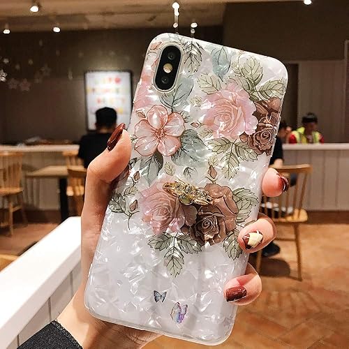 Vista 3 de Qokey - Funda de mármol compatible con iPhone Xs Max, diseño de anillo giratorio de 360 grados, TPU suave a prueba de golpes, diseñada para iPhone