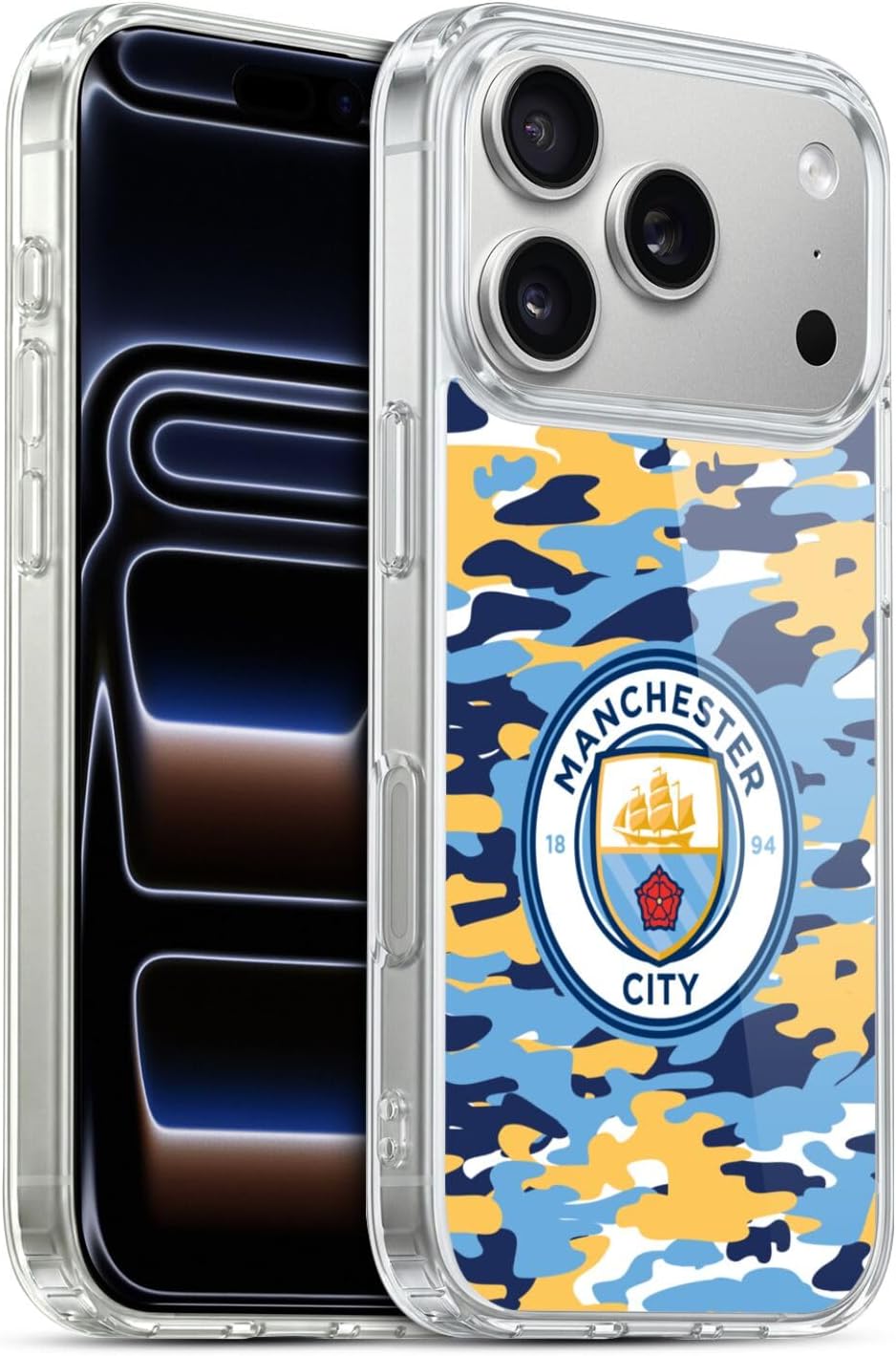 Head Case Designs Officially Licensed Manchester City Man City FC Club Badge Camou Gel Case [Military Grade Protection] Compatible with Apple iPhone 17 Pro