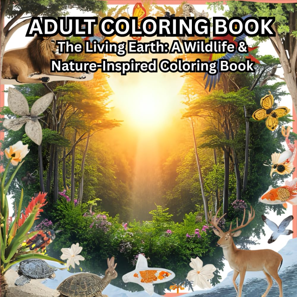 The Living Earth: A Wildlife & Nature-Inspired Coloring Book: A Depression Killer, Intricate Black & White Designs Featuring Forests, Oceans, Animals & Mindful Natural Scenes for Adults