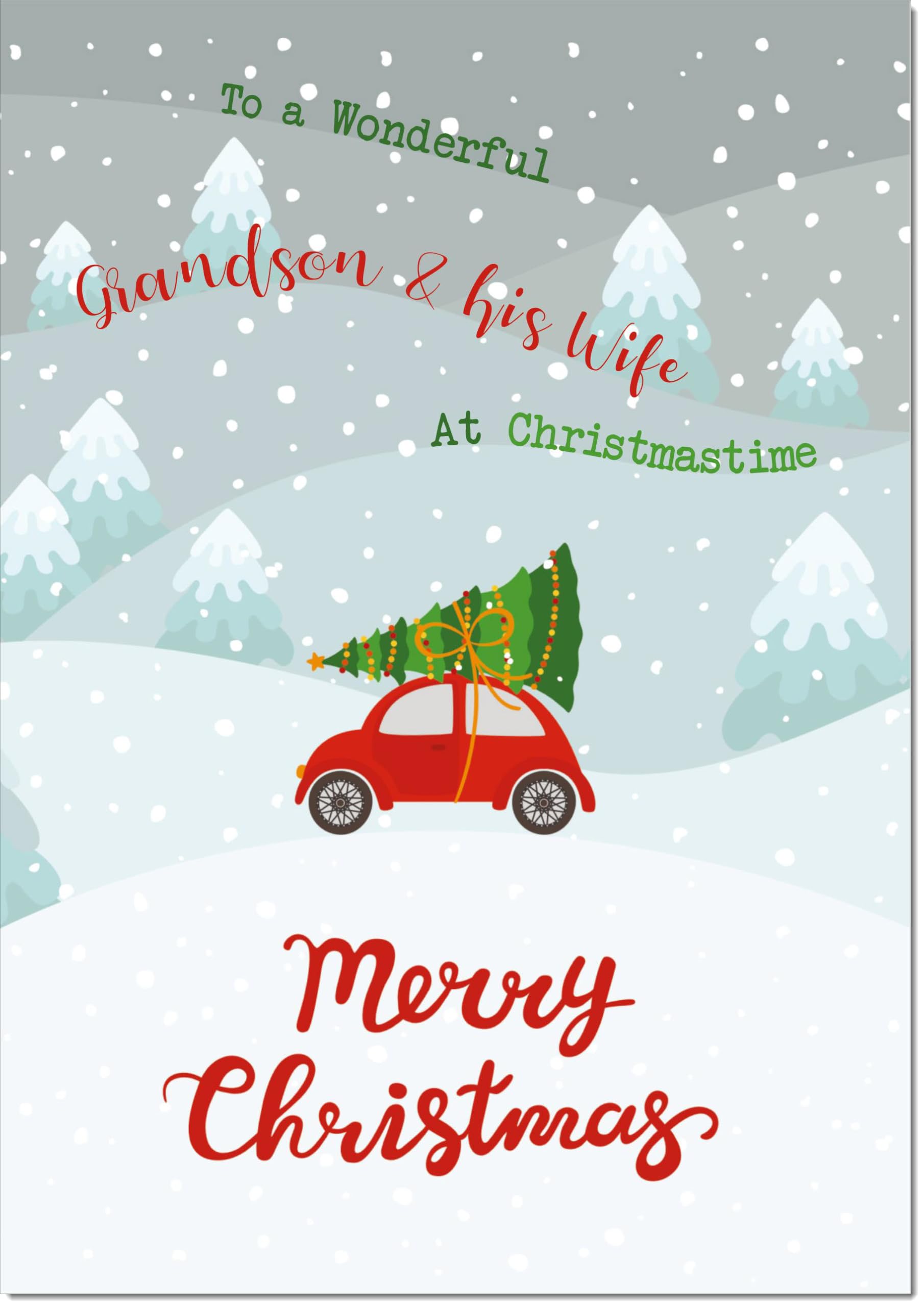 doodlecards Grandson and Wife Christmas Card Christmas Tree on Car Large A4 Size Christmas Card for Grandson & Wife with Plain Envelope — image 1