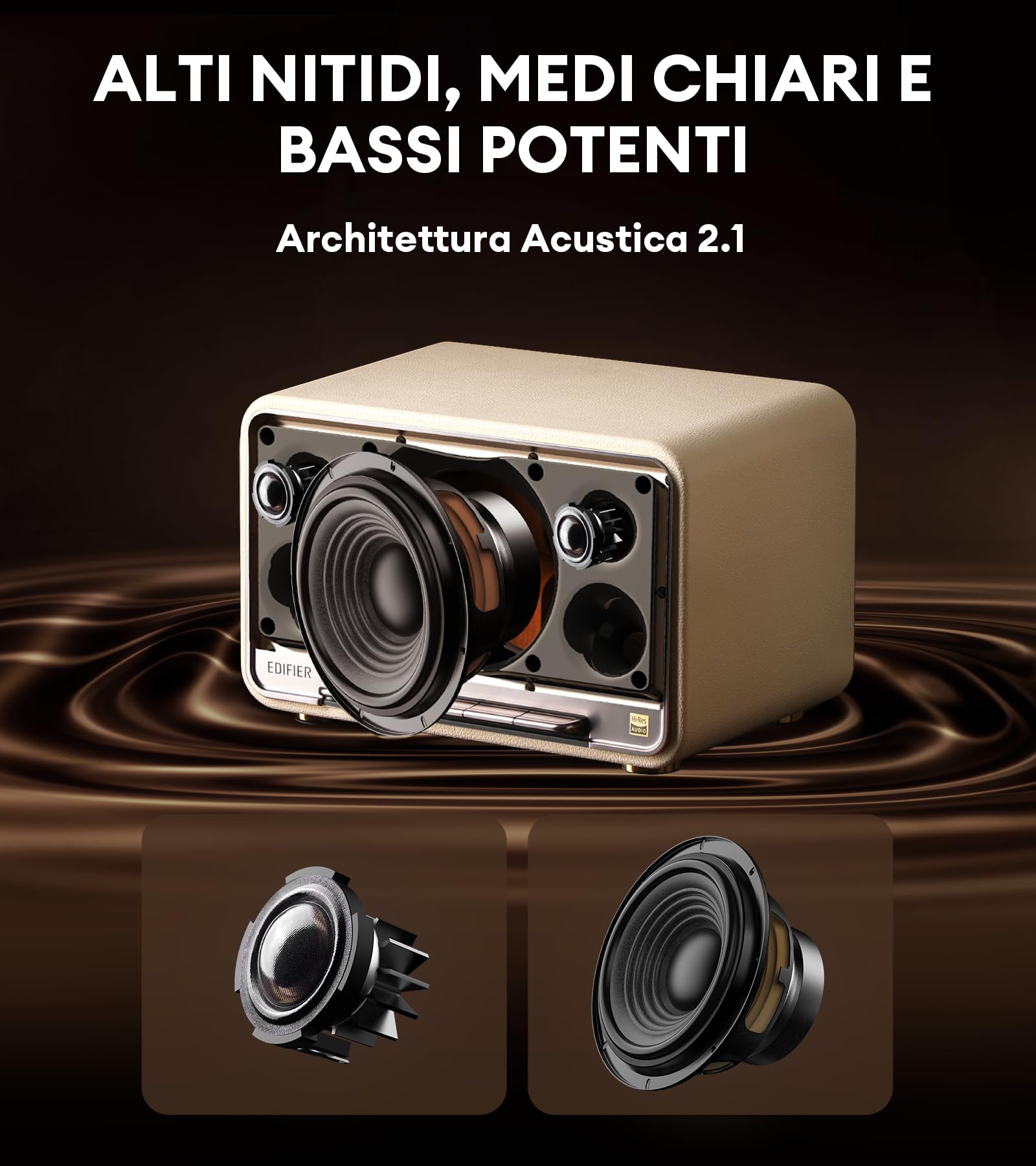 Edifier D32 Altoparlante da Tavolo Bluetooth 5.3, Audio Hi-Res, LDAC, 60W RMS, Elaborazione Completa del Segnale Digitale, 11 Ore Durata