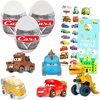 Disney Cars Mini Figures Blind Bag Set - Bundle with 3 Mystery Blind Eggs with Mini Racer Featuring Lightning McQueen, Mater, More Plus Stickers | Disney Cars Party Favors