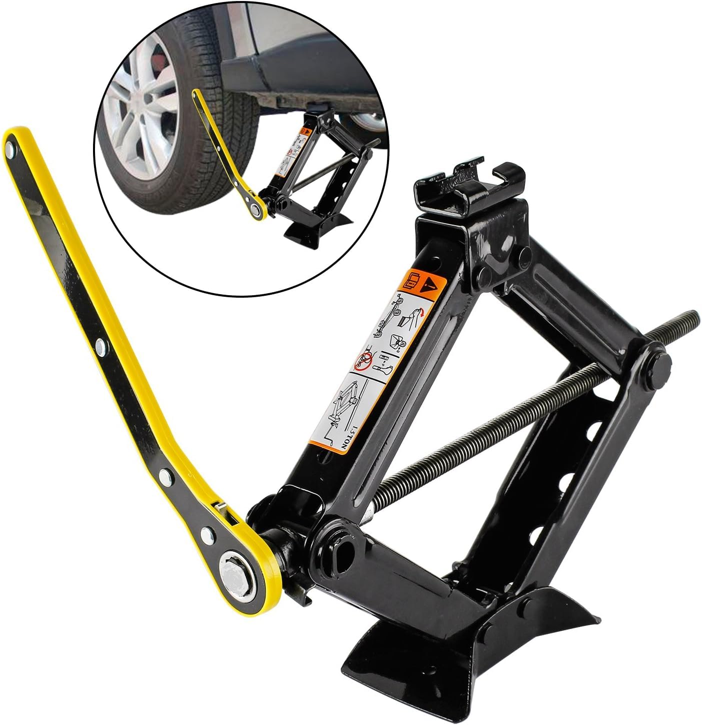 GAsupply Cric per auto auto, SUV, MPV, cric a forbice in acciaio di qualità, portata 2 tonnellate, 2t con sollevatore per auto in 1 chiave a cricchetto universale, con custodia (nero) (SJ20)