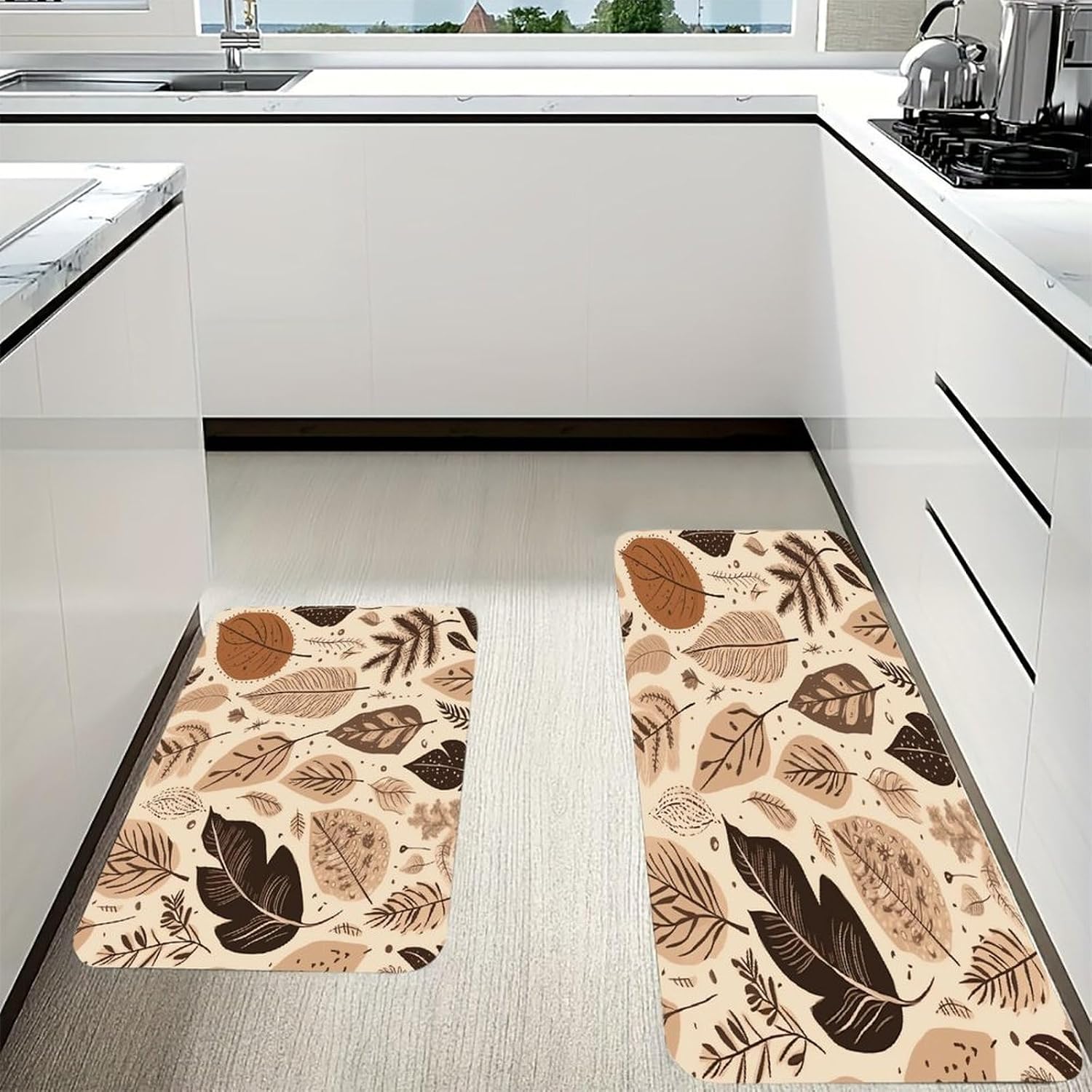 Brown Natural Pattern Kitchen Mat Kitchen Rug Set | Kitchen Rugs Flannel Velvety Washable breathable Water Absorbent Soft ，kitchen utensils for Kitchen, Floor,Laundry