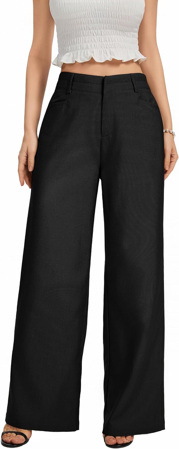 FUNYYZO Womens Wide Leg Pants Casual High Waisted Stretchy Double Waisted Work Business Dress Pant - Image 5
