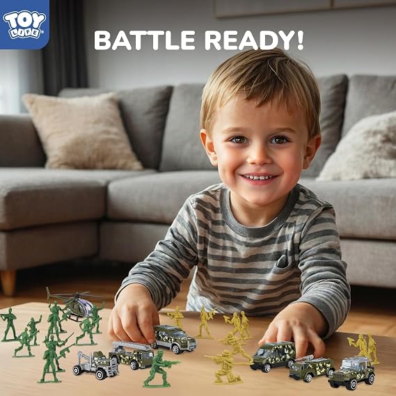 TOY Life Army Men Action Figures Toys Plastic, Toy Soldiers for Boys with Helicopter, Green Military Playset